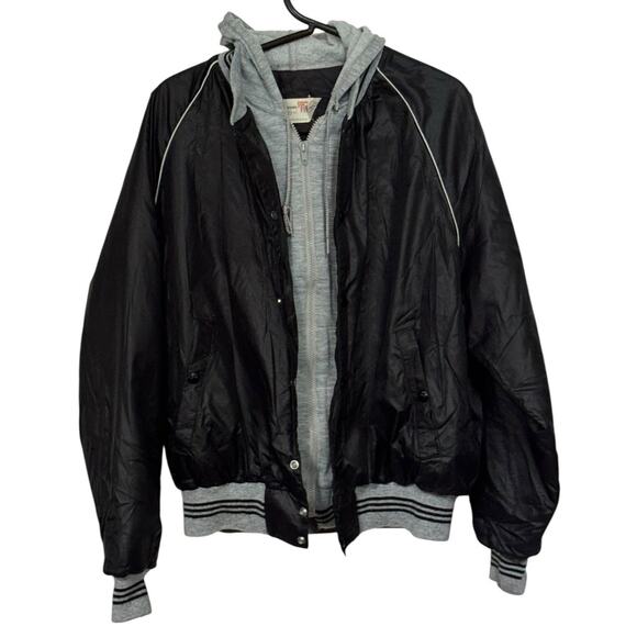 VTG King Louie Pro Fit Men M 40 - 42 Nylon Snap Up Black Gray Jacket USA Made - Picture 3 of 8